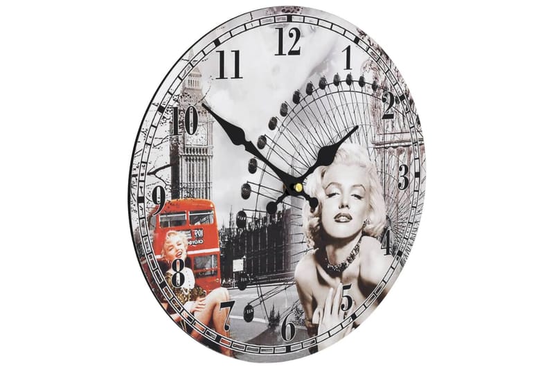 Väggklocka vintage Marilyn Monroe 30 cm - Flerfärgad - Inredning - Väggdekor - Väggklocka & väggur
