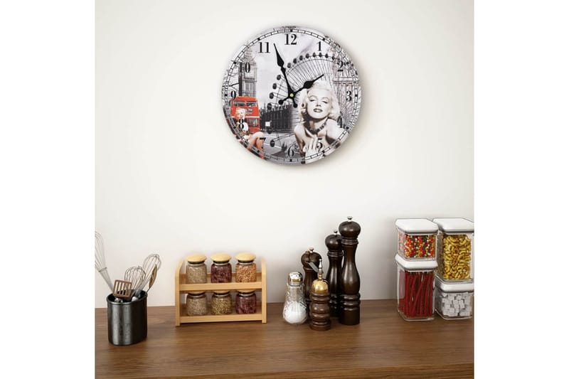 Väggklocka vintage Marilyn Monroe 30 cm - Flerfärgad - Inredning - Väggdekor - Väggklocka & väggur