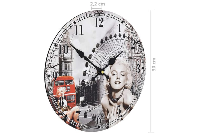 Väggklocka vintage Marilyn Monroe 30 cm - Flerfärgad - Inredning - Väggdekor - Väggklocka & väggur