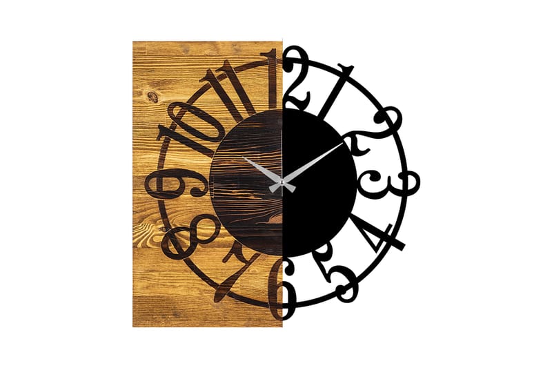 Wooden Clock 1 - Svart/Valnöt - Väggklocka & väggur