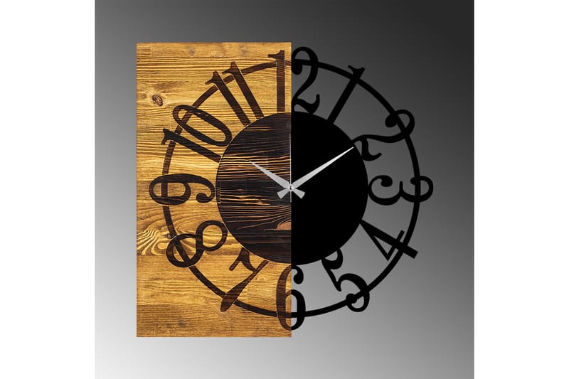 Wooden Clock 1 - Svart/Valnöt - Väggklocka & väggur