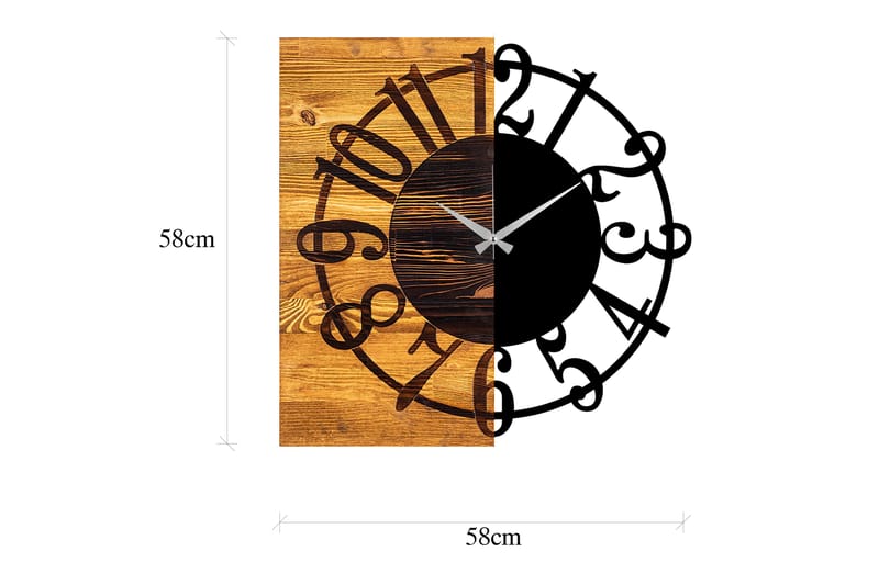 Wooden Clock 1 - Svart/Valnöt - Väggklocka & väggur