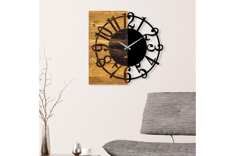 Wooden Clock 1 - Svart/Valnöt - Väggklocka & väggur