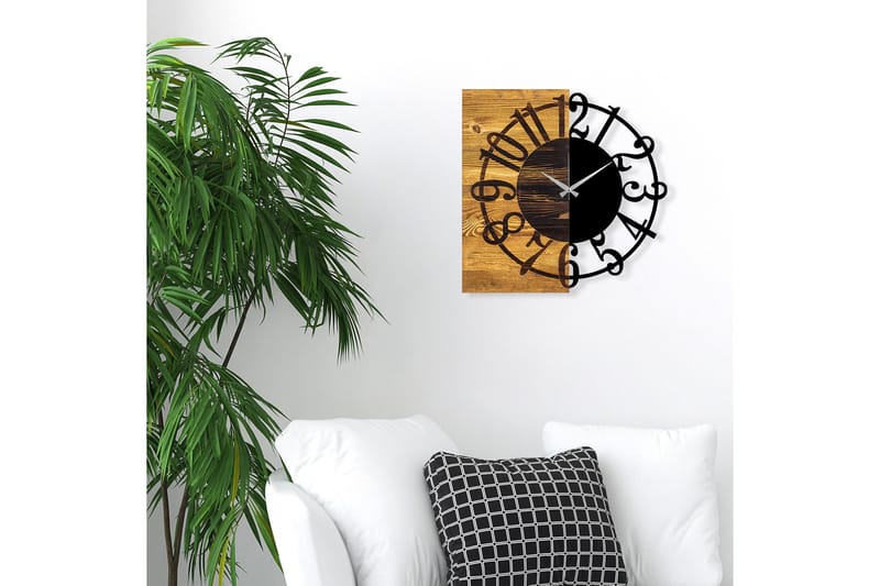 Wooden Clock 1 - Svart/Valnöt - Väggklocka & väggur