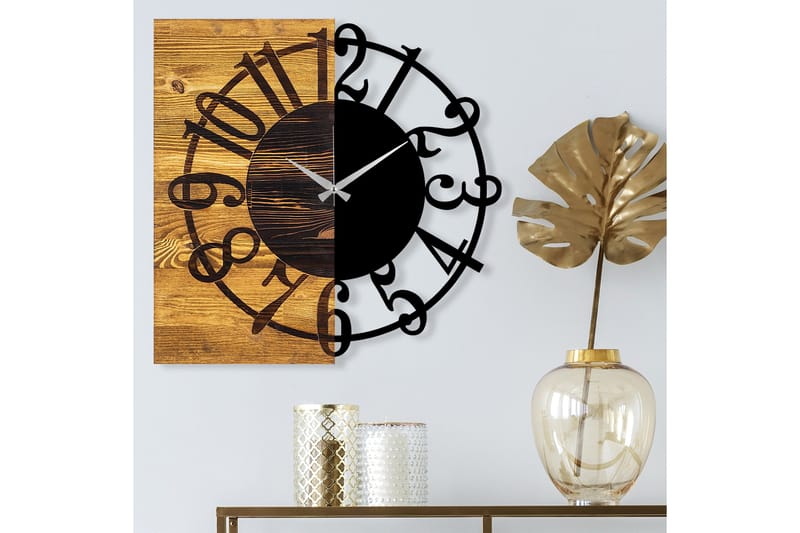 Wooden Clock 1 - Svart/Valnöt - Inredning - Väggdekor - Väggklocka & väggur