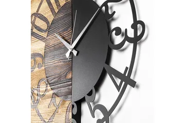 Wooden Clock 1 - Svart/Valnöt - Inredning - Väggdekor - Väggklocka & väggur