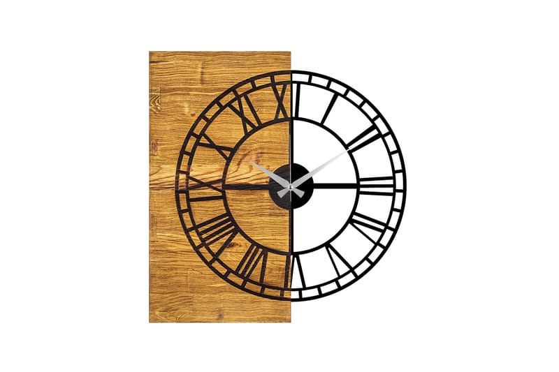 Wooden Clock 10 - Svart/Valnöt - Väggklocka & väggur