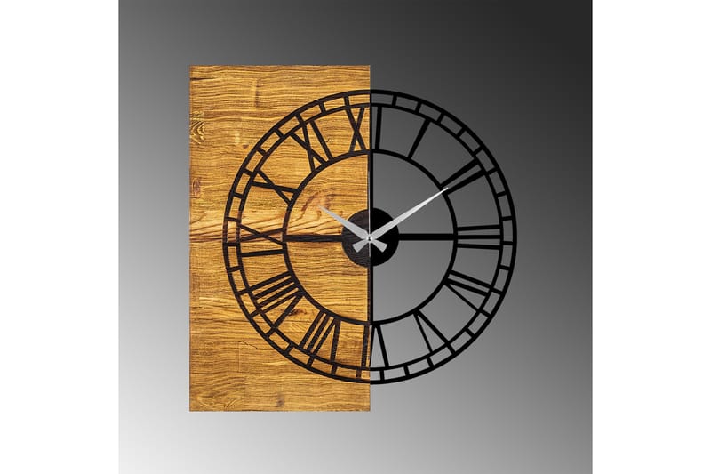 Wooden Clock 10 - Svart/Valnöt - Inredning - Väggdekor - Väggklocka & väggur