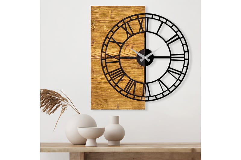 Wooden Clock 10 - Svart/Valnöt - Inredning - Väggdekor - Väggklocka & väggur