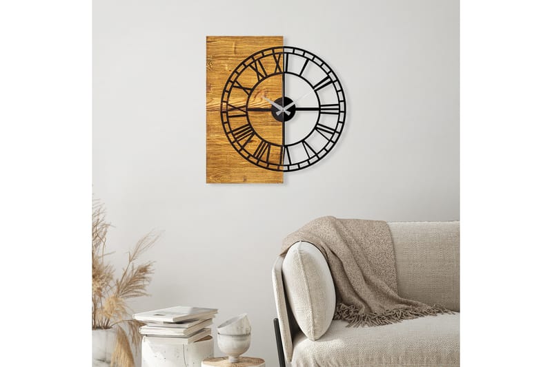 Wooden Clock 10 - Svart/Valnöt - Inredning - Väggdekor - Väggklocka & väggur