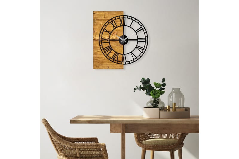 Wooden Clock 10 - Svart/Valnöt - Inredning - Väggdekor - Väggklocka & väggur