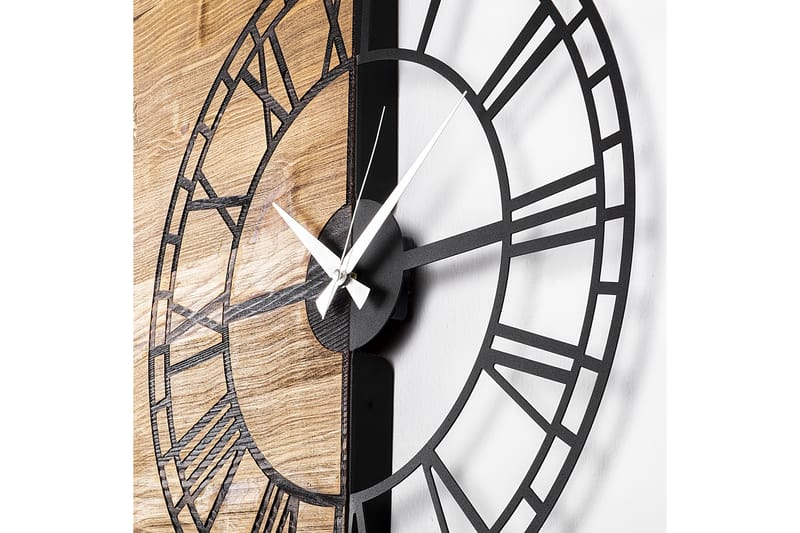 Wooden Clock 10 - Svart/Valnöt - Inredning - Väggdekor - Väggklocka & väggur