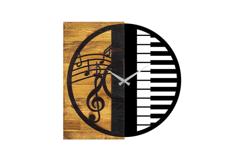 Wooden Clock 11 - Svart/Valnöt - Inredning - Väggdekor - Väggklocka & väggur