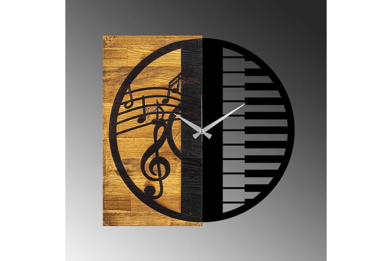 Wooden Clock 11 - Svart/Valnöt - Inredning - Väggdekor - Väggklocka & väggur