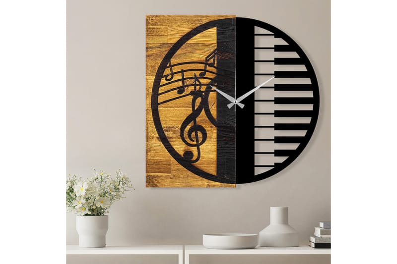Wooden Clock 11 - Svart/Valnöt - Inredning - Väggdekor - Väggklocka & väggur