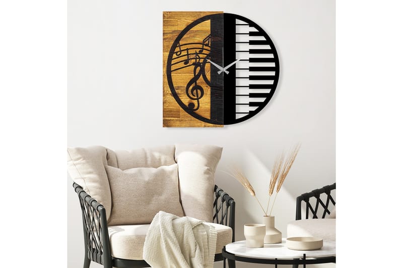 Wooden Clock 11 - Svart/Valnöt - Inredning - Väggdekor - Väggklocka & väggur