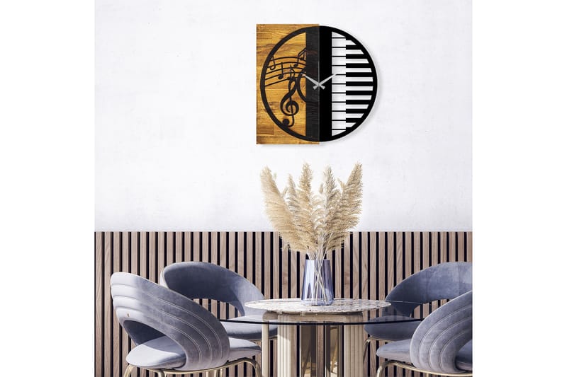 Wooden Clock 11 - Svart/Valnöt - Inredning - Väggdekor - Väggklocka & väggur