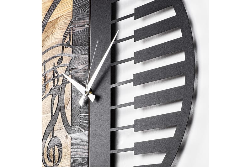 Wooden Clock 11 - Svart/Valnöt - Inredning - Väggdekor - Väggklocka & väggur