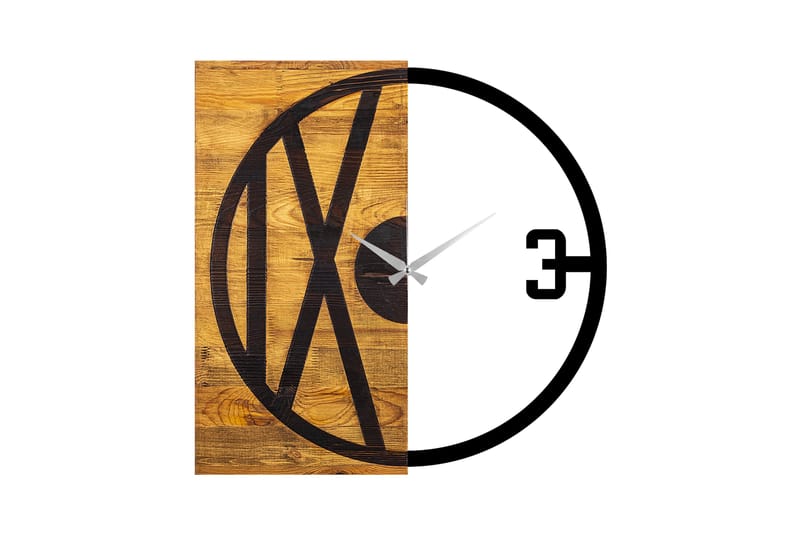 Wooden Clock 24 - Svart/Valnöt - Väggklocka & väggur