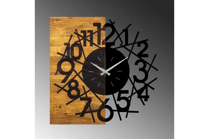 Wooden Clock 26 - Svart/Valnöt - Inredning - Väggdekor - Väggklocka & väggur