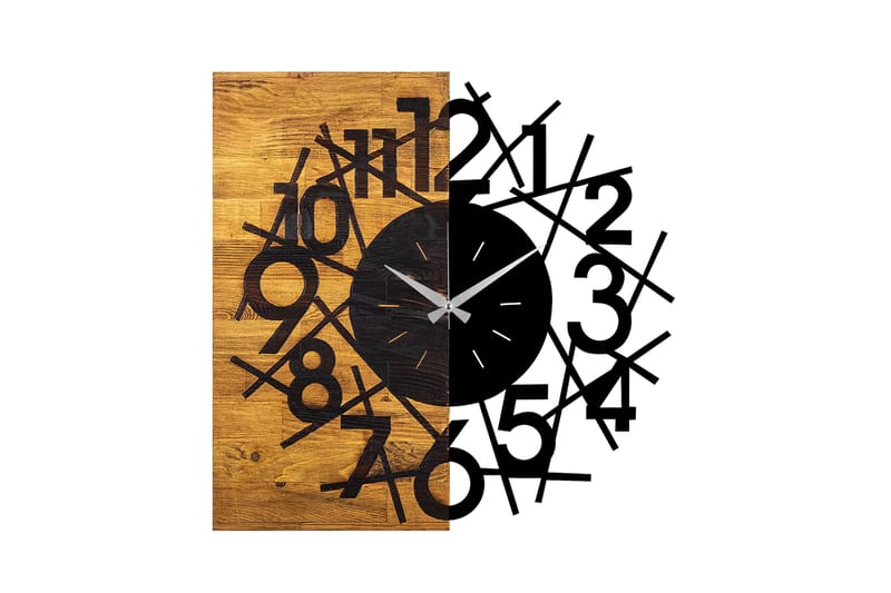 Wooden Clock 26 - Svart/Valnöt - Väggklocka & väggur