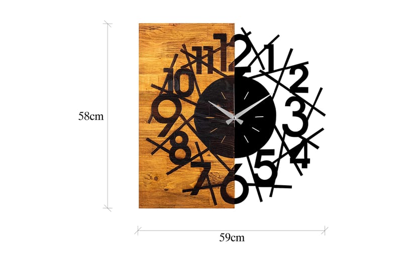 Wooden Clock 26 - Svart/Valnöt - Väggklocka & väggur