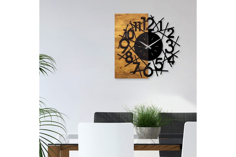 Wooden Clock 26 - Svart/Valnöt - Inredning - Väggdekor - Väggklocka & väggur