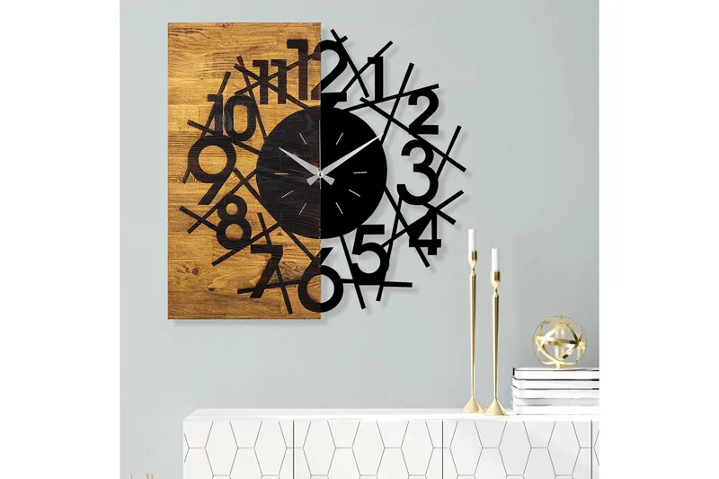 Wooden Clock 26 - Svart/Valnöt - Inredning - Väggdekor - Väggklocka & väggur