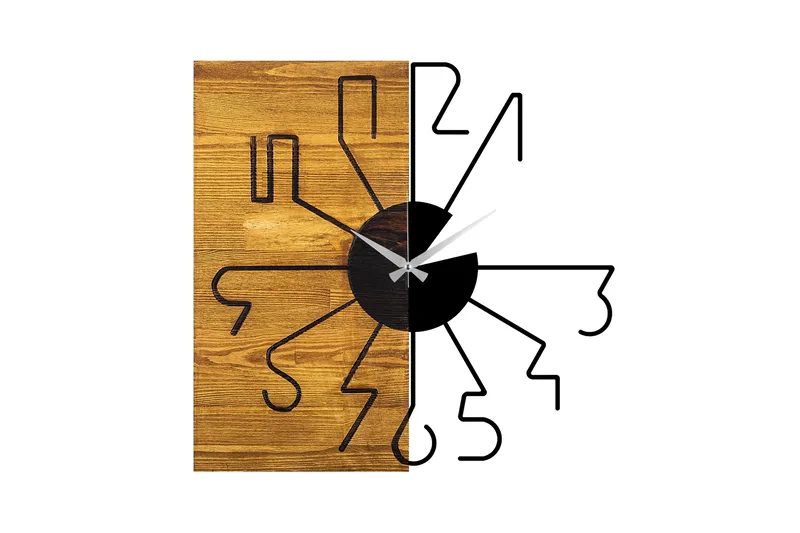 Wooden Clock 29 - Svart/Valnöt - Inredning - Väggdekor - Väggklocka & väggur