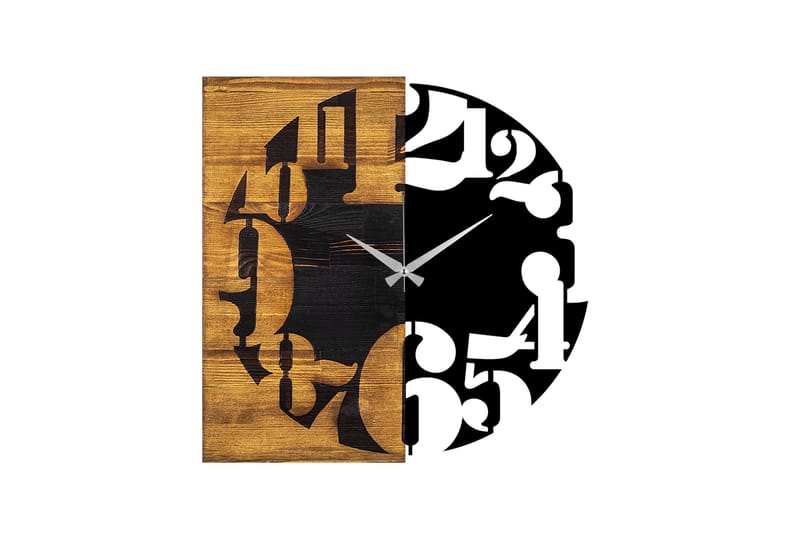 Wooden Clock 3 - Svart/Valnöt - Inredning - Väggdekor - Väggklocka & väggur
