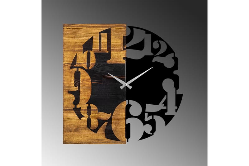 Wooden Clock 3 - Svart/Valnöt - Inredning - Väggdekor - Väggklocka & väggur