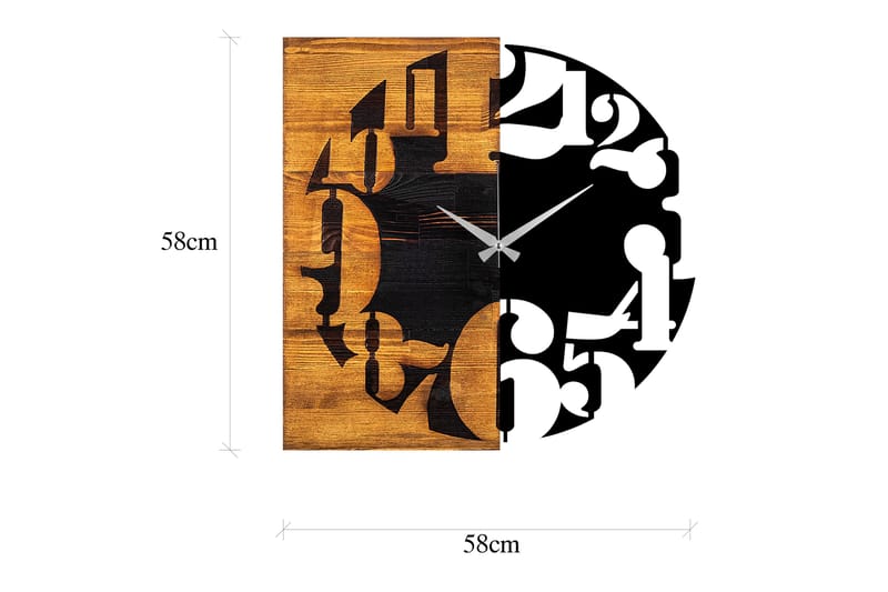 Wooden Clock 3 - Svart/Valnöt - Inredning - Väggdekor - Väggklocka & väggur