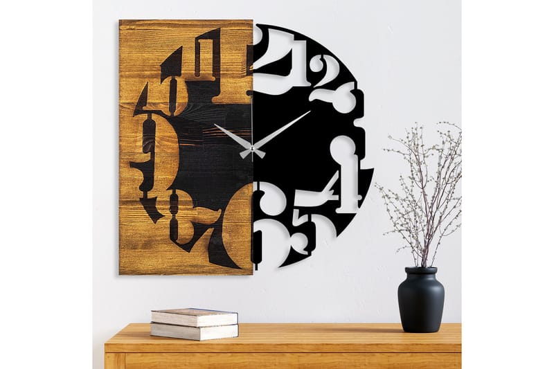 Wooden Clock 3 - Svart/Valnöt - Inredning - Väggdekor - Väggklocka & väggur