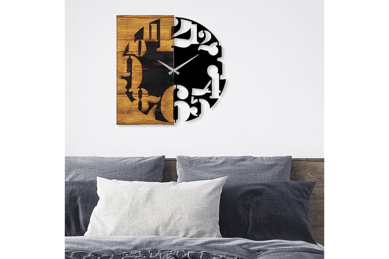 Wooden Clock 3 - Svart/Valnöt - Inredning - Väggdekor - Väggklocka & väggur