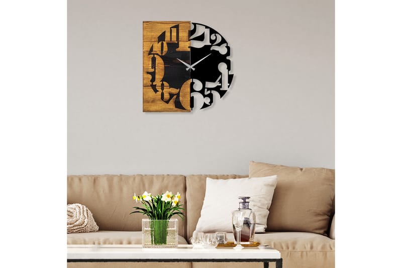 Wooden Clock 3 - Svart/Valnöt - Inredning - Väggdekor - Väggklocka & väggur