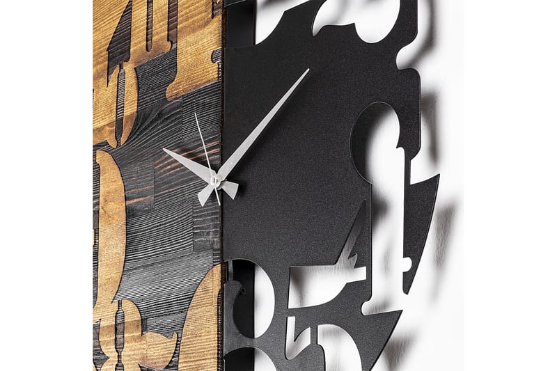 Wooden Clock 3 - Svart/Valnöt - Inredning - Väggdekor - Väggklocka & väggur