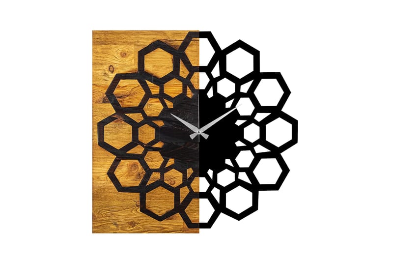 Wooden Clock 30 - Svart/Valnöt - Väggklocka & väggur