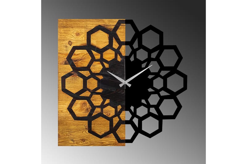 Wooden Clock 30 - Svart/Valnöt - Väggklocka & väggur