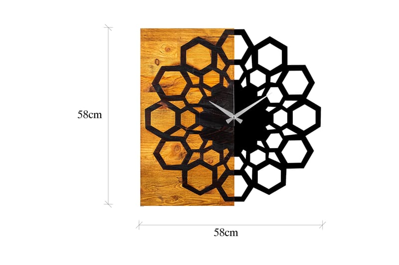 Wooden Clock 30 - Svart/Valnöt - Väggklocka & väggur