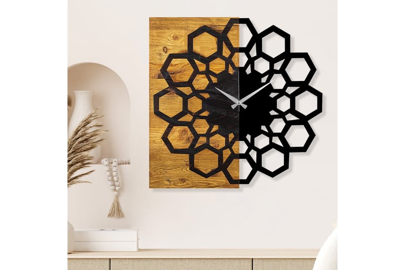Wooden Clock 30 - Svart/Valnöt - Inredning - Väggdekor - Väggklocka & väggur