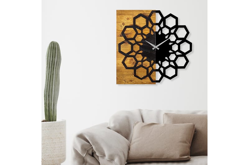 Wooden Clock 30 - Svart/Valnöt - Inredning - Väggdekor - Väggklocka & väggur