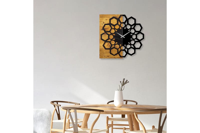 Wooden Clock 30 - Svart/Valnöt - Inredning - Väggdekor - Väggklocka & väggur