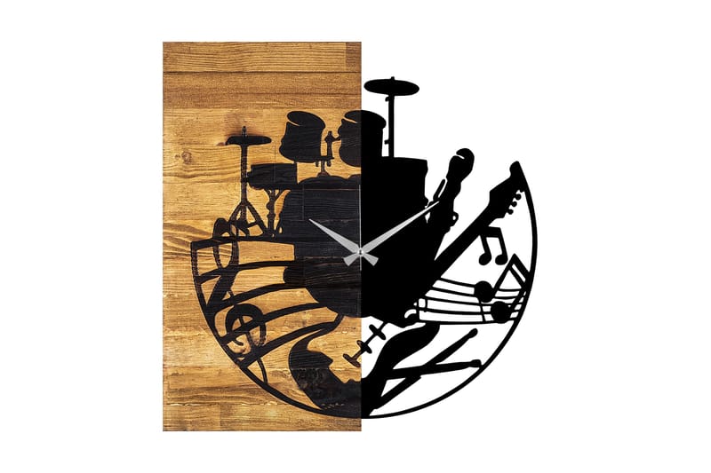 Wooden Clock 33, Svart/Valnöt
