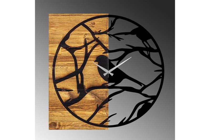 Wooden Clock 35 - Svart/Valnöt - Inredning - Väggdekor - Väggklocka & väggur