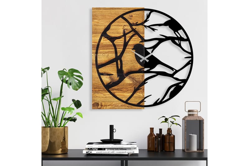 Wooden Clock 35 - Svart/Valnöt - Inredning - Väggdekor - Väggklocka & väggur