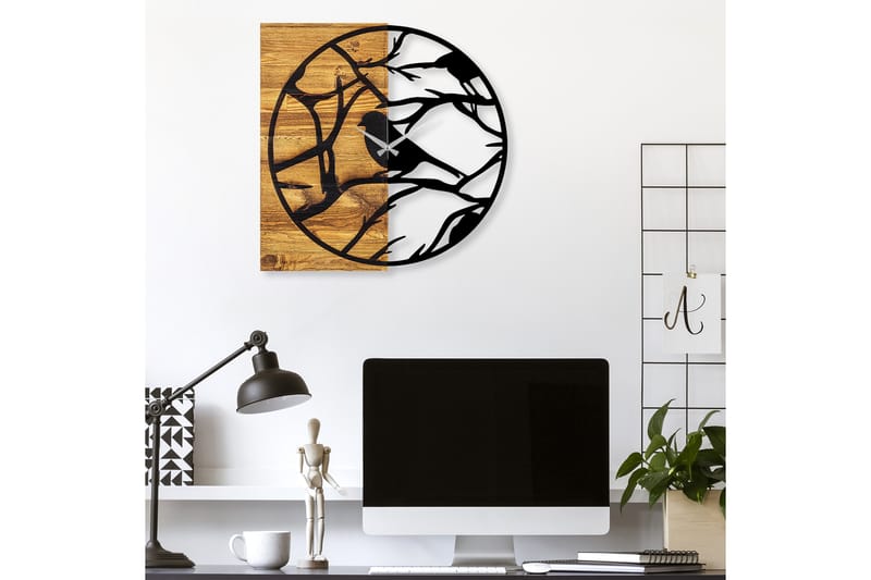 Wooden Clock 35 - Svart/Valnöt - Inredning - Väggdekor - Väggklocka & väggur