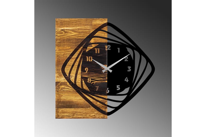 Wooden Clock 4 - Svart/Valnöt - Inredning - Väggdekor - Väggklocka & väggur