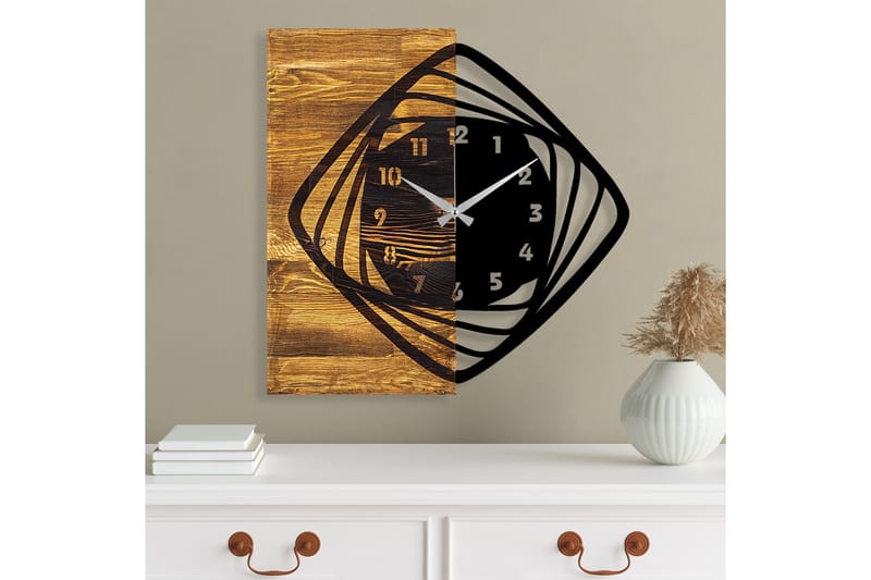 Wooden Clock 4 - Svart/Valnöt - Inredning - Väggdekor - Väggklocka & väggur