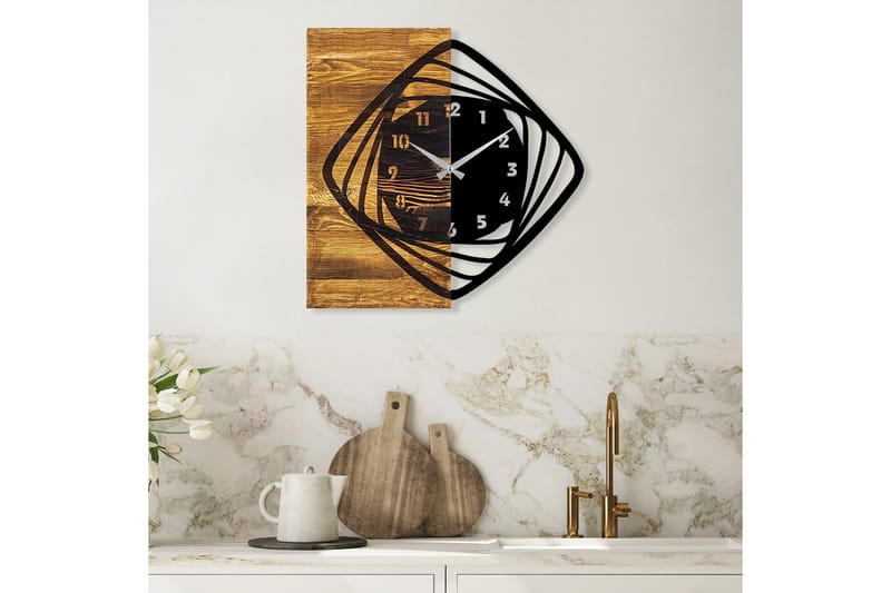 Wooden Clock 4 - Svart/Valnöt - Inredning - Väggdekor - Väggklocka & väggur