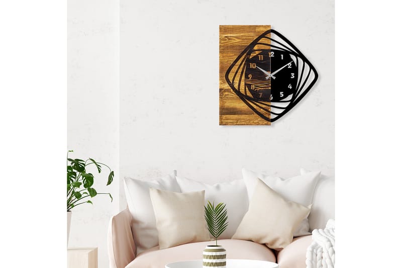Wooden Clock 4 - Svart/Valnöt - Inredning - Väggdekor - Väggklocka & väggur